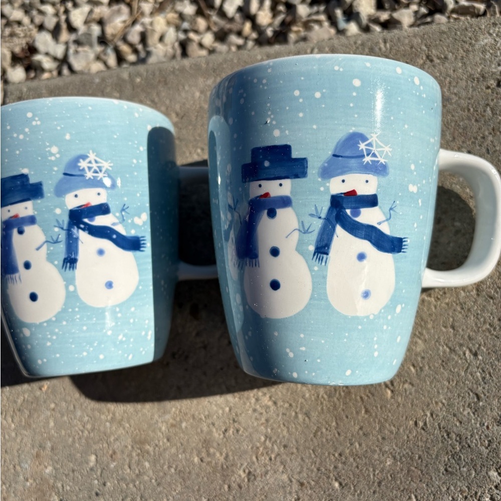 Snowman Themed Blue Mugs